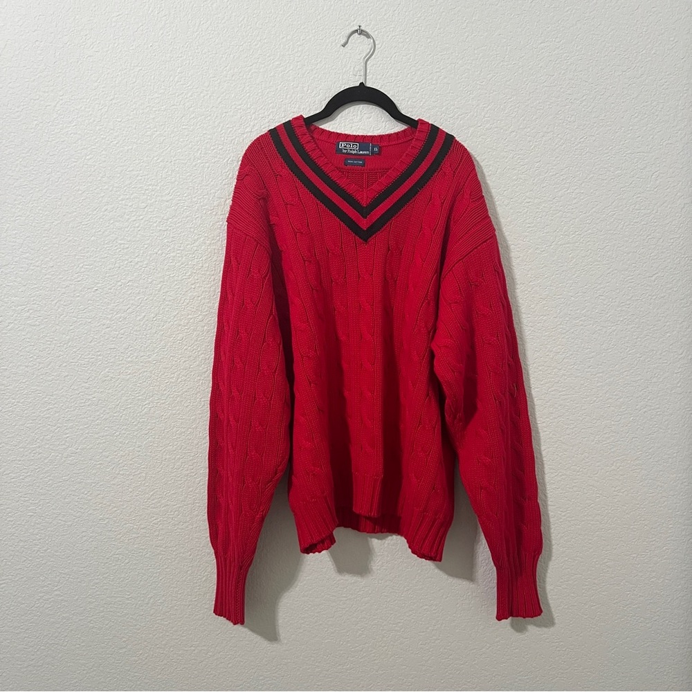 Vintage Polo by Ralph Lauren Red Cricket V-Neck Sweater Mens XL